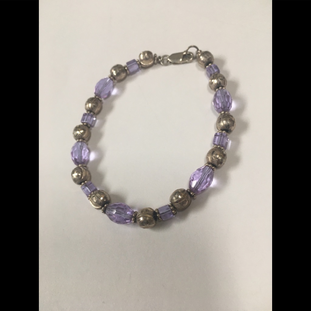 Amethyst Sterling Silver Bracelet Heart Toggle 22$
